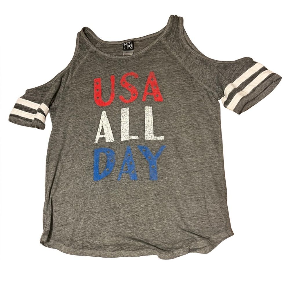 ✨ ModernLux Women’s Cold Shoulder Top – USA All Day Graphic Tee ✨